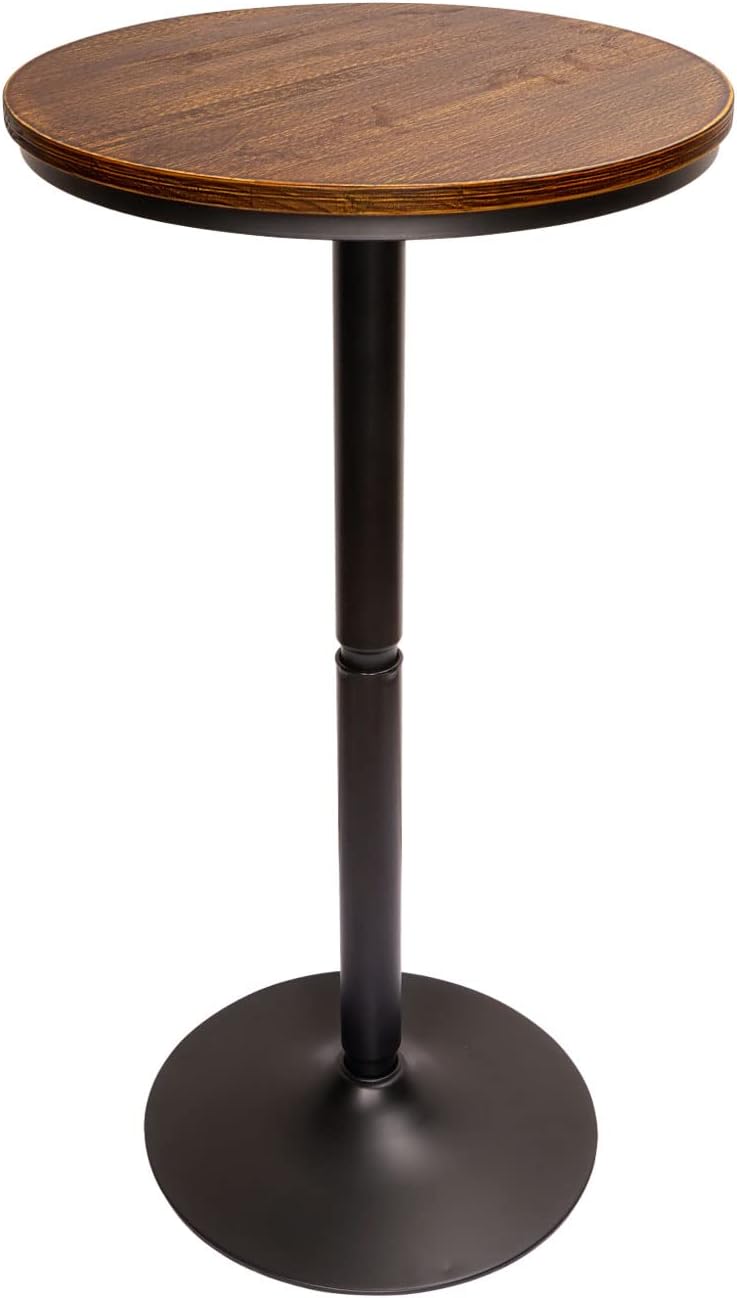 Round Bar Height Bistro Pub Table - Natural Wood Top, Heavy Metal Frame, 21.7...