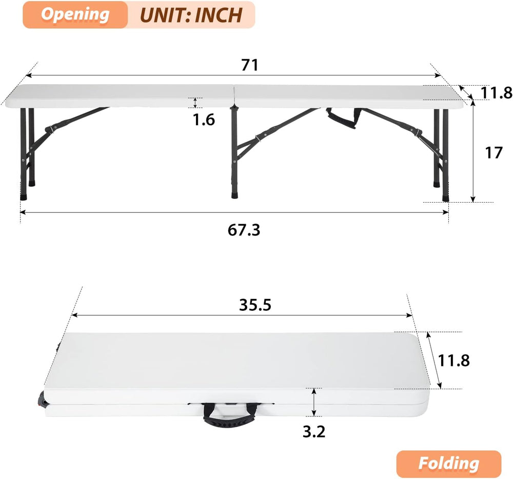 6FT Plastic Folding Bench Outdoor Bench Garden Bench Plastic Portable Bench w...