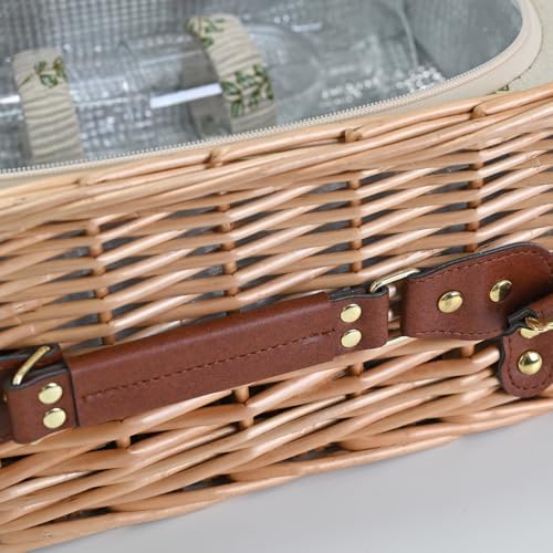 Multifunctional Wicker Picnic Basket Set for 2 with Blanket and Picnic Table,...