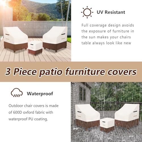 3 Pieces Patio Adirondack Chair Sets Covers,600D Waterproof Heavy Duty Patio ...