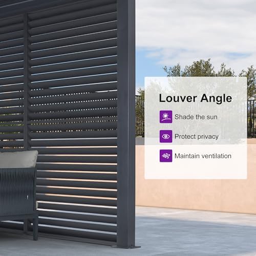 PURPLE LEAF Louvered Pergola Accessory 94AS Aluminum Louver Grille for Optima...