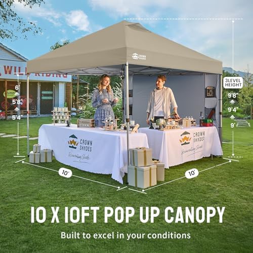 CROWN SHADES Canopy Tent 10x10 Pop Up Canopy with Side Pockets, Beige