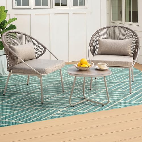 NUU GARDEN Outdoor 3 Piece Bistro Set, Woven Rope Chair with Zippered Cushion...