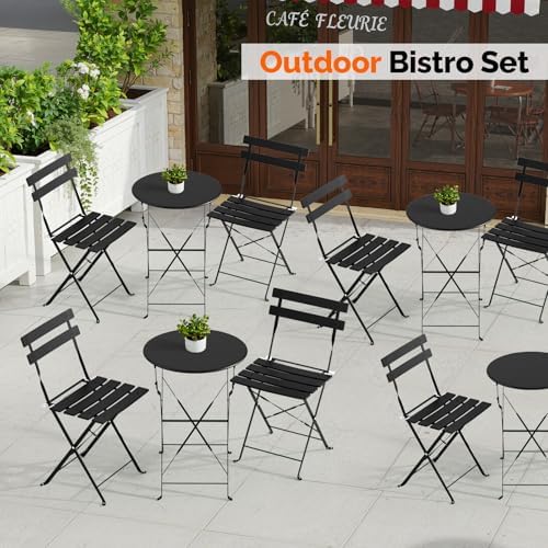 VINGLI Outdoor Folding Bistro Table and Chairs Set of 2, 3-Piece Bistro Set w...