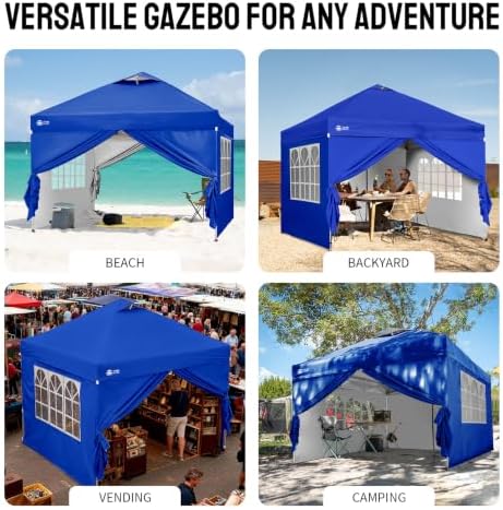 CROWN SHADES 10X10 Pop Up Canopy Tent with Sidewalls, One-Push Setup, Blue
