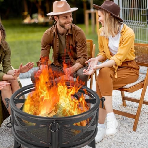 Breezz Round Wood-Burning Fire Pit with Grill, 26 in