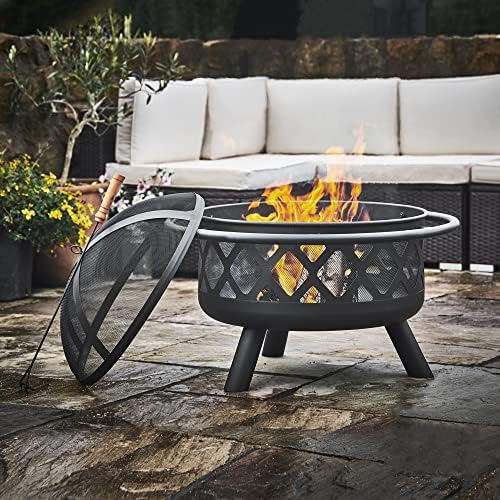 Teamson Home Large 76cm Garden Round Wood Burning Fire Pit, Outdoor Furniture...