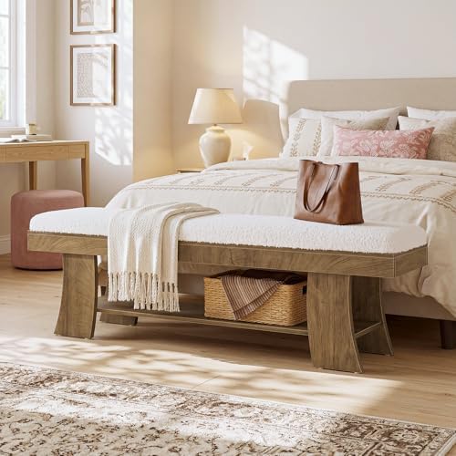Tribesigns 59-Inch Upholstered Entryway Bench with Storage Shelf, Indoor Cush...