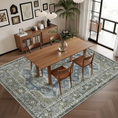 Rugland 8x10 Area Rugs for Living Room, Vintage Washable Area Rug, Green