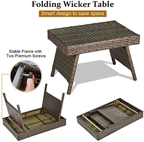 LDAILY Outdoor Side Table, Portable Wicker Coffee Table with Rattan and Steel...