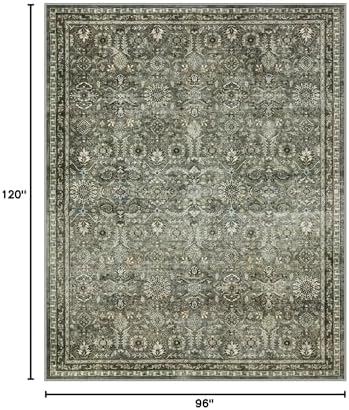 Lahome Dark Olive Green Bedroom Rug, 8x10 Washable Area Rug for Living Room