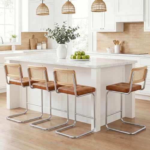 Zesthouse Natural Rattan Counter Stools Set of 2, 26" Modern Boho Barstools