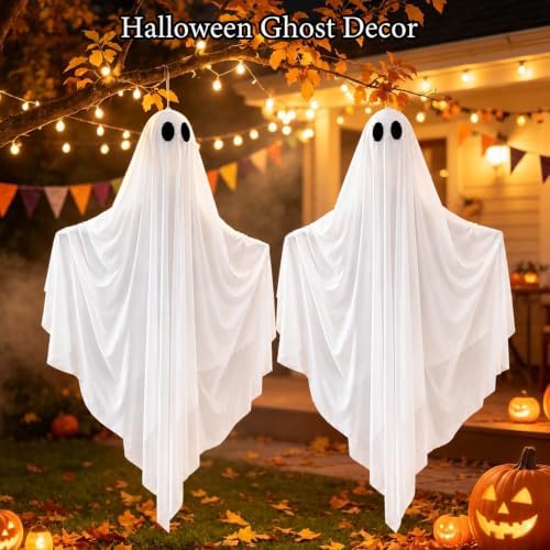 4 FT Large Halloween Hanging Ghosts 2 Pack, Halloween Decor Indoor Outdoor