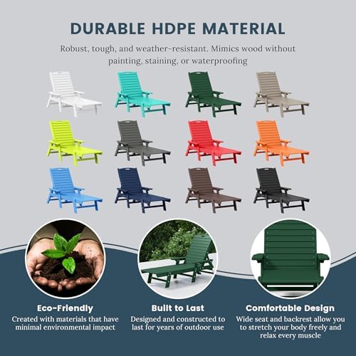 HDPE Laguna Poly Reclining Chaise Lounge, Dark Green