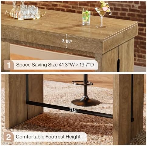 Tribesigns Bar Table, 41.3" Counter Height Pub Table with Metal Footrest...