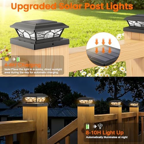 Brightever 4x4 Post Solar Lights, Solar Post Cap Lights Black 12-Pack