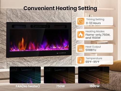 Electric Fireplace 50 Inch Wall Mount Insert Fireplaces Realsmart 1500W,Fit f...