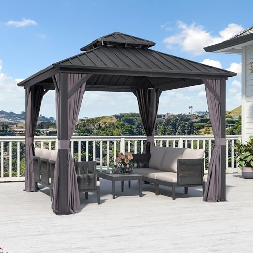PURPLE LEAF Patio Hardtop Gazebo 10' x 10' Aluminum with Double Roof,...