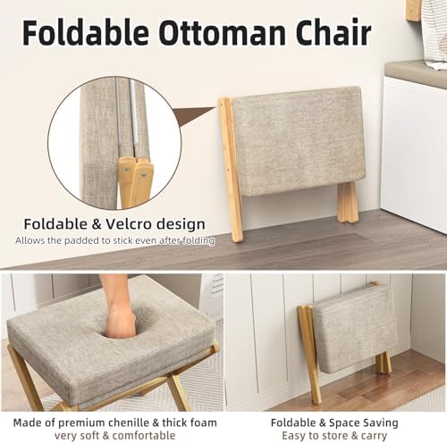 BAMBOOHOMIE Foldable Foot Stool Ottoman, Modern Foot Rest with Bamboo X Legs ...