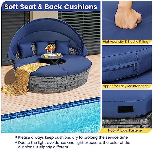 HAPPYGRILL Outdoor Daybed with Canopy, Wicker Rattan Sectional Sofa with Coff...