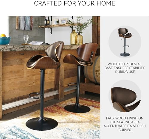 Signature Design by Ashley Adjustable Height Swivel Bar Stool, Dark Brown