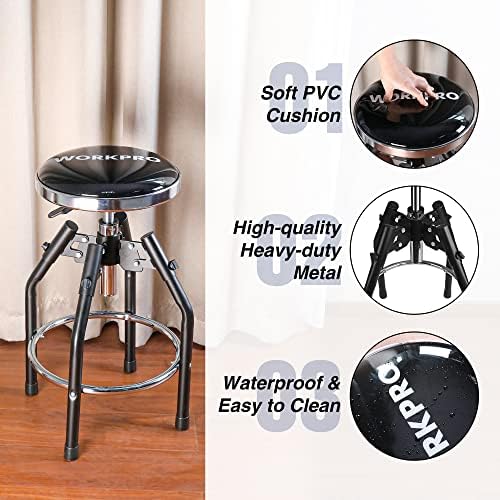 WORKPRO Heavy Duty Adjustable Hydraulic Shop Stool,Garage Bar Stool, 29in to ...