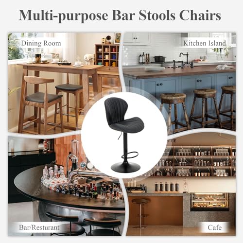 COLAMY Bar Stools Set of 3,Swivel Adjustable Height Leather Bar Chair,Black