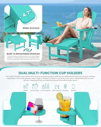 SERWALL HDPE Folding Adjustable Adirondack Chair with Footrest, Aruba