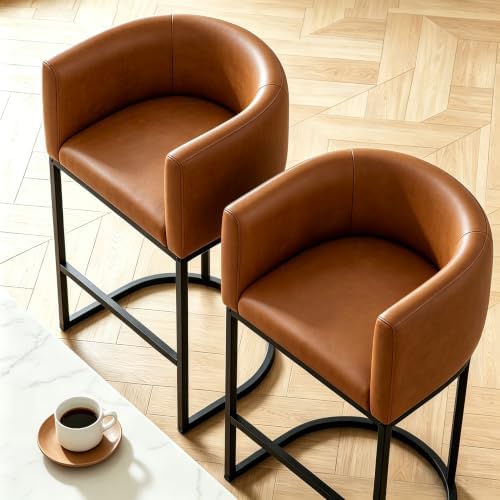 26" H Counter Height Bar Stools Set of 3, Modern Barrel Counter Stools w...