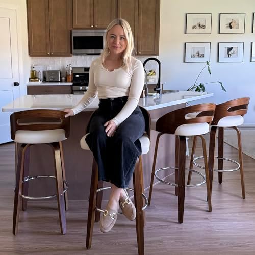 Mid Century Bar Stools, 30 inch Bar Height Barstools with Curved Low Back