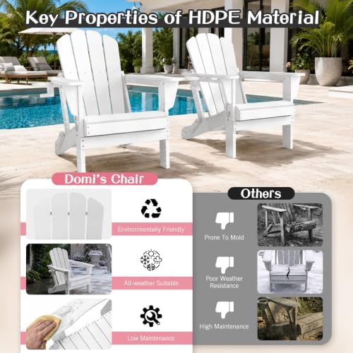 Domi Folding Adirondack Chair Set of 8, HDPE All-Weather Adirondack Chairs wi...