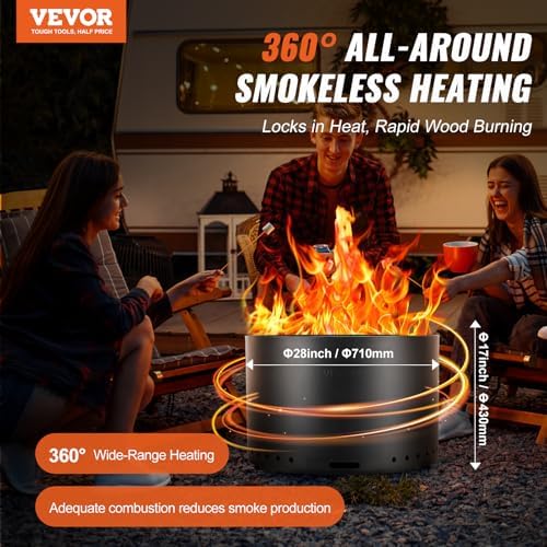 VEVOR Smokeless Fire Pit Stove Bonfire, H: 17 in x Dia: 28 in,Wood Burning Fi...