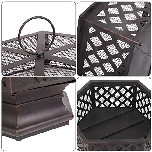 22" Hexagonal Shaped Iron Brazier Wood Burning Fire Pit Decoration for O...