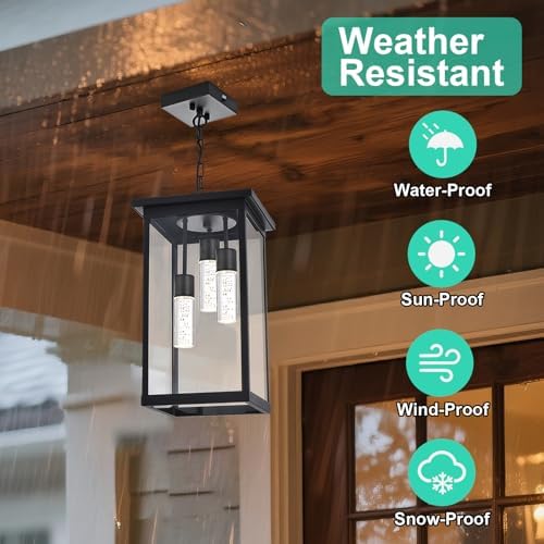 Yaohong 17" Large 5CCT LED Outdoor Pendant Light, 3-Lights Modern Black ...