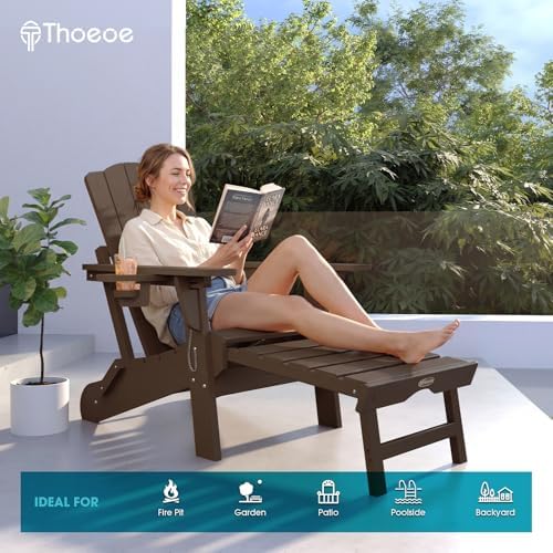 THOEOE Folding Adirondack Chairs, Outdoor Patio Fire Pit Chairs
