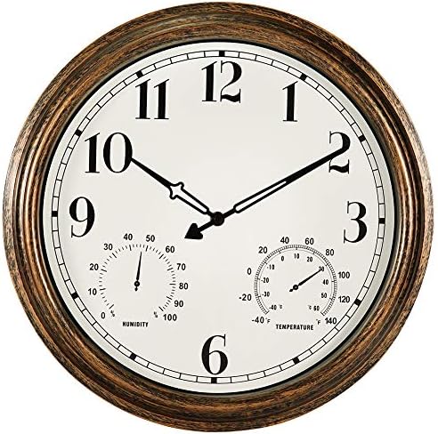 16 Inch Large Outdoor Wall Clock,Waterproof Vintage Non-Ticking Clock with Th...