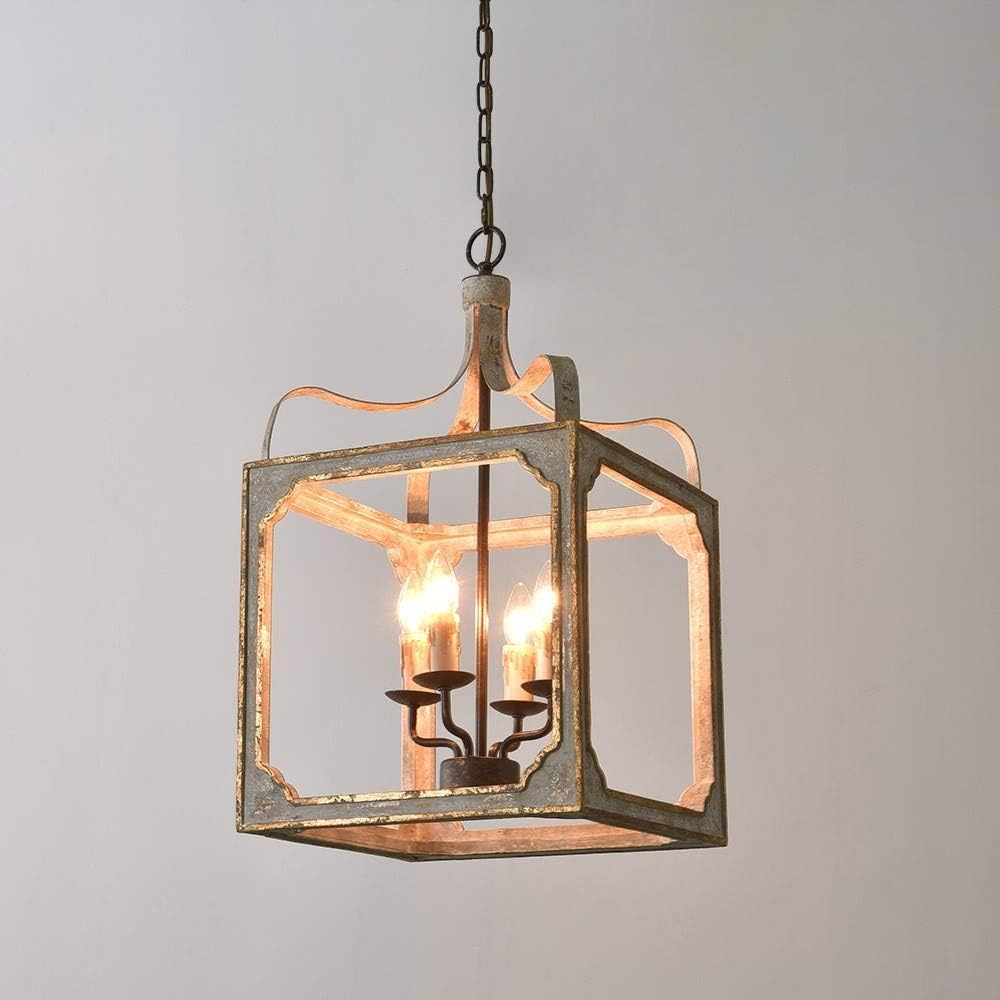 LOVEDIMA French Country Chandelier 4-Light Lantern Pendant Lighting Square Wo...