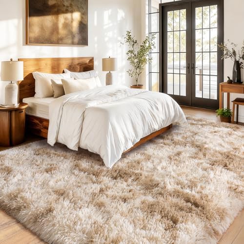 Tie Dye Camel Living Room Area Rug Soft 8x10Ft Shaggy Carpets Fuzzy Carpet
