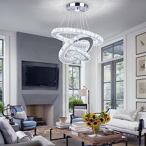 3-Ring Modern Crystal Ring Adjustable Chandelier Ceiling Light Cool White