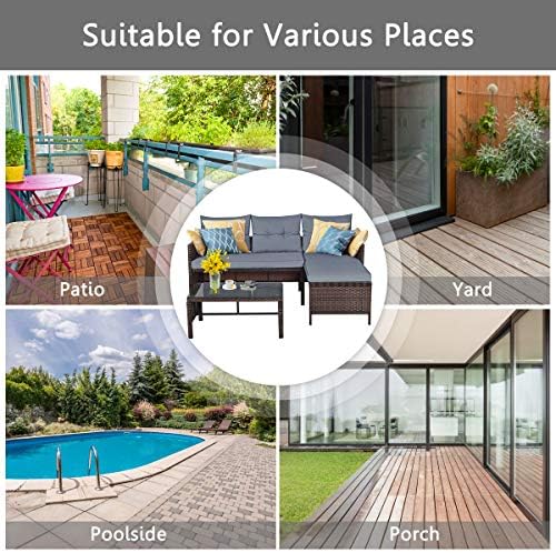 RELAX4LIFE 3-Piece Patio Furniture Set, Outdoor Wicker Sectional Sofa Set w/W...