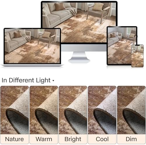 Kelarea Washable Area Rug 9x12, Non-Slip Low Pile Abstract Brown