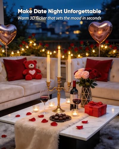 Homemory 24 Pcs Waxy Flameless Taper Candles with Remote, Led Flameless Candl...