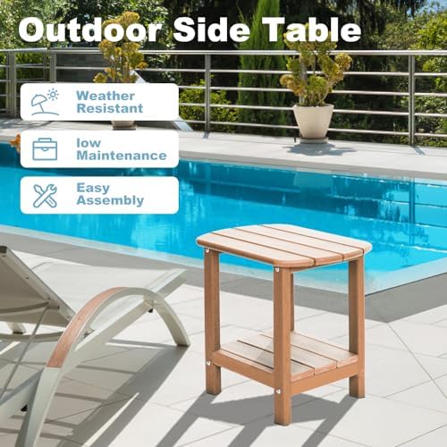 Adirondack Outdoor Side Table, 16.5” HDPE Small Patio Table with Storage Shel...