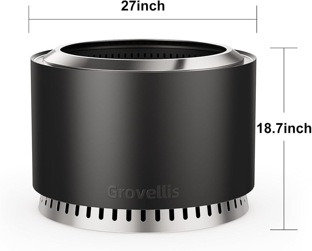 27 inch Smokeless Fire Pit with Waterproof Cover & Fire Poker