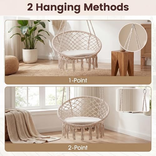Giantex Hammock Chair Macrame Swing, Boho Swing Chair with Round Seat Cushion...