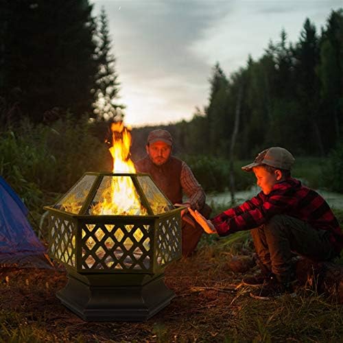 22" Hexagonal Shaped Iron Brazier Wood Burning Fire Pit Decoration for O...