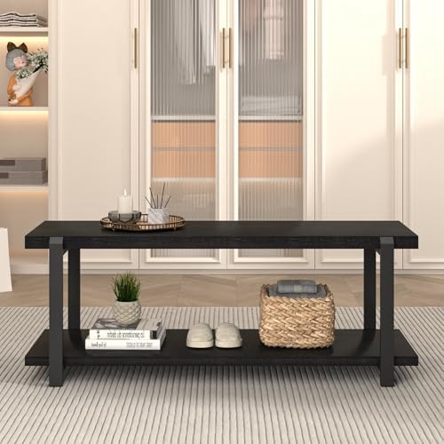 EXCEFUR Entryway Bench, Modern Wood and Metal Storage Bench for Hallway, Indu...