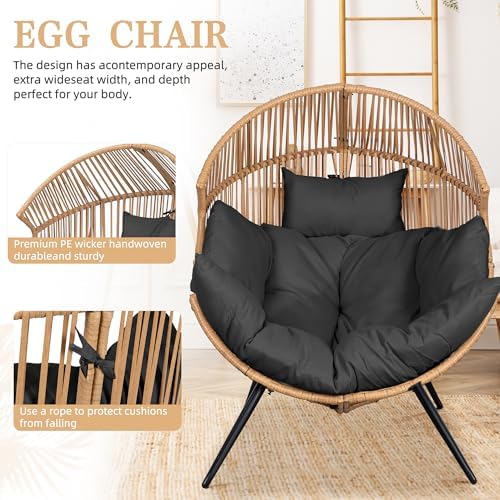 Vongrasig Outdoor Wicker Egg Chair PE Rattan Chair with Cushion, Oversized Pa...
