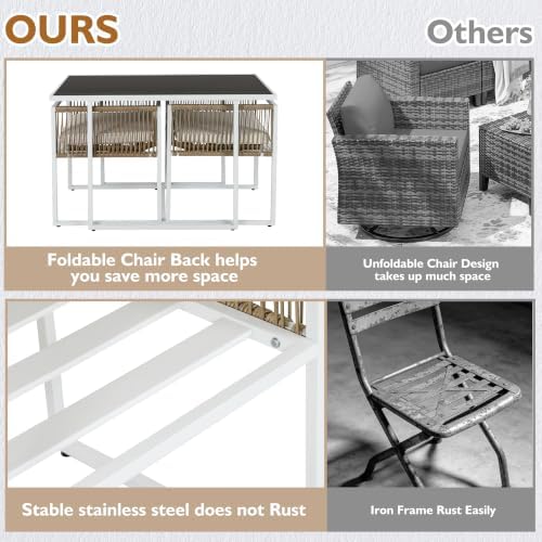 3PC Wicker Patio Dining Bistro Set for 2, All Weather Outdoor Use
