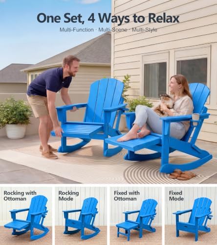 PASAMIC Adirondack Rocking Chairs Set of 2, Foldable All-Weather HDPE Patio R...
